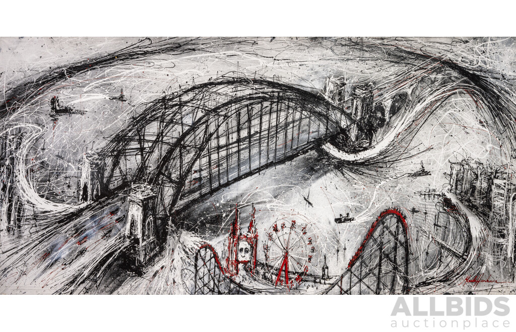 Mark Hanham (20th Century, Australian, 1978-), Sydney - Luna Park, Original Mixed Media, on Canvas, 100 x 200 cm