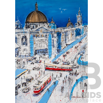 Mark Hanham (20th Century, Australian, 1978-), Flinders Street, Wonderful Original Mixed Media, Signed, 170 x 120 cm