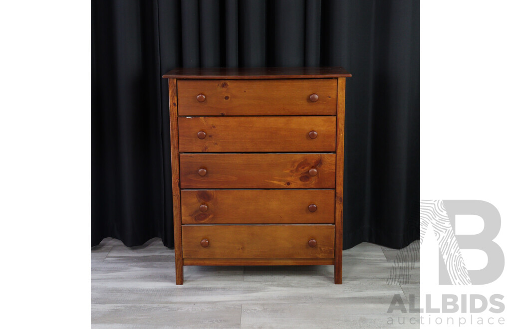 Modern Pine Chest of Five Drawers