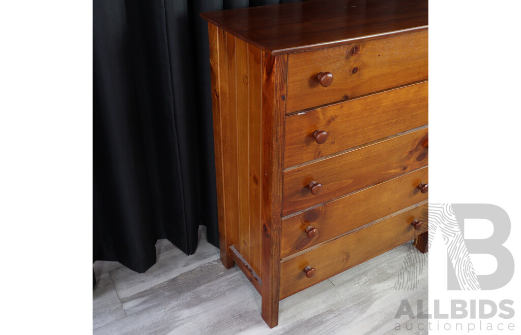 Modern Pine Chest of Five Drawers