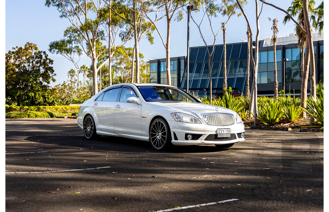 6/2008 Mercedes-Benz S63 AMG 221 07 Upgrade 4d Sedan Designo Mystic White II V8 6.2L - IMPORT