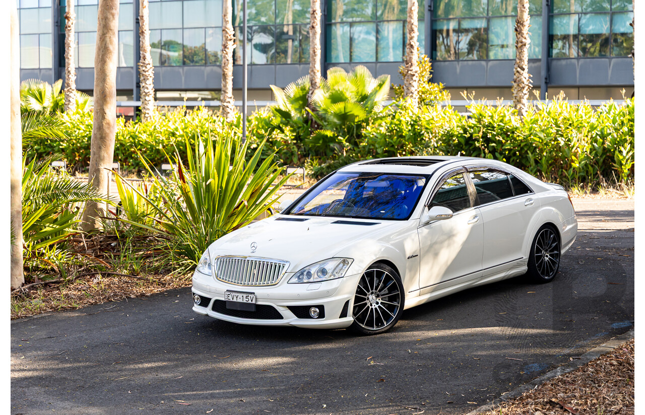 6/2008 Mercedes-Benz S63 AMG 221 07 Upgrade 4d Sedan Designo Mystic White II V8 6.2L - IMPORT