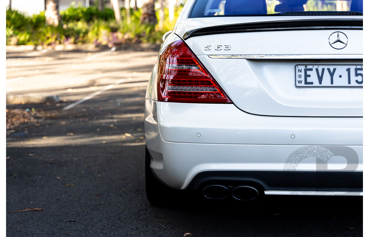 6/2008 Mercedes-Benz S63 AMG 221 07 Upgrade 4d Sedan Designo Mystic White II V8 6.2L - IMPORT