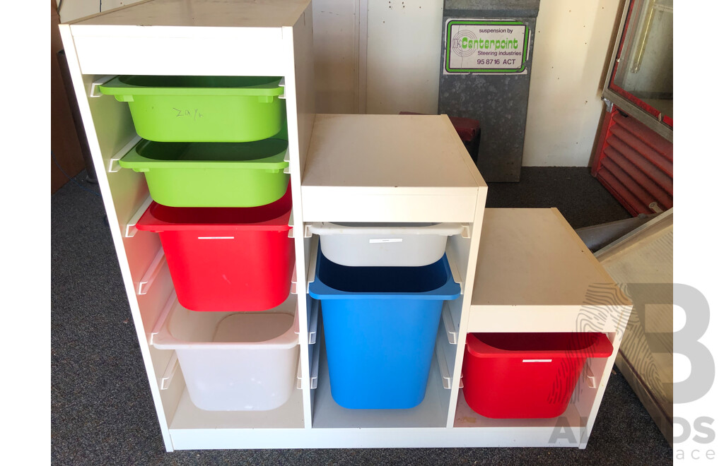 Laminate Shelving Unit with Plastic Storage Tubs