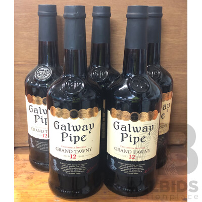 Galway Pipe Grand Tawny Port - Aged 12 Years - 750ml Bottles - Lot of Five - New