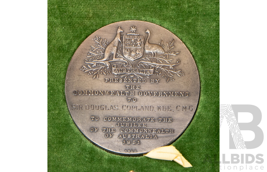 Medallion Presented to Sir Douglas Copland KBE, CMG by The Commonwealth Government Commemorating the Jubilee of the Commonwealth of Australia 1951