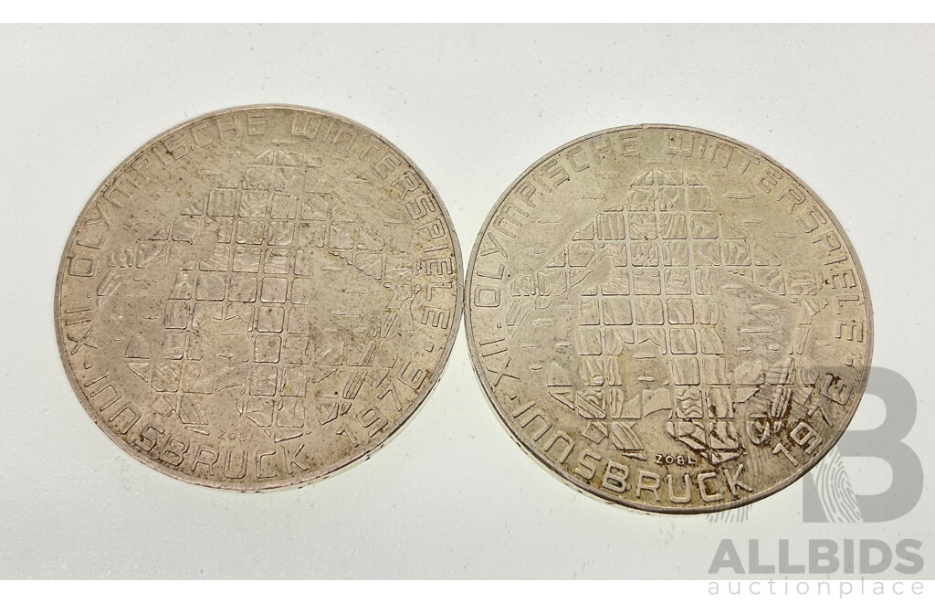 Two Austrian 1976 Silver One Hundred Schilling Winter Olympics Coins .640