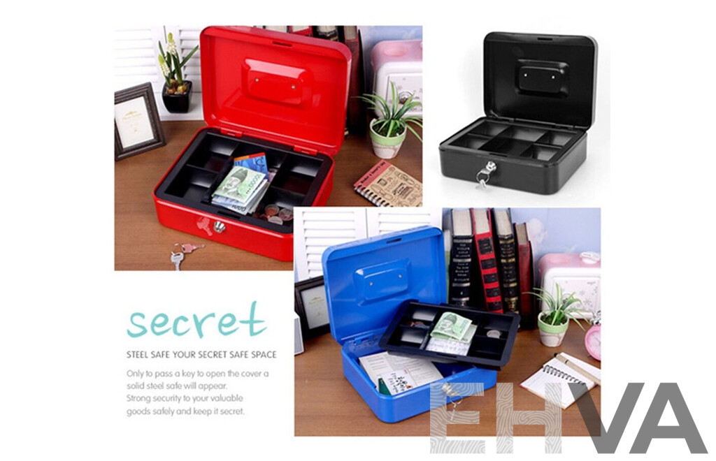 Lockable Cash Box in 3 Size, Black - Lot of 12
