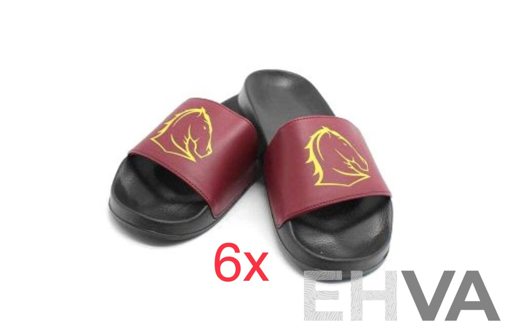 TEAM KICKS NRL Brisbane Broncos Unisex Slides Size Mens US 8.5, Womens US9.5 - Lot of 6