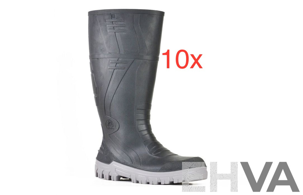 BATA Industrials Jobmaster III 400 PVC Safety Gumboots Size 8 Black/Grey - Lot of 10 - ORP $1299