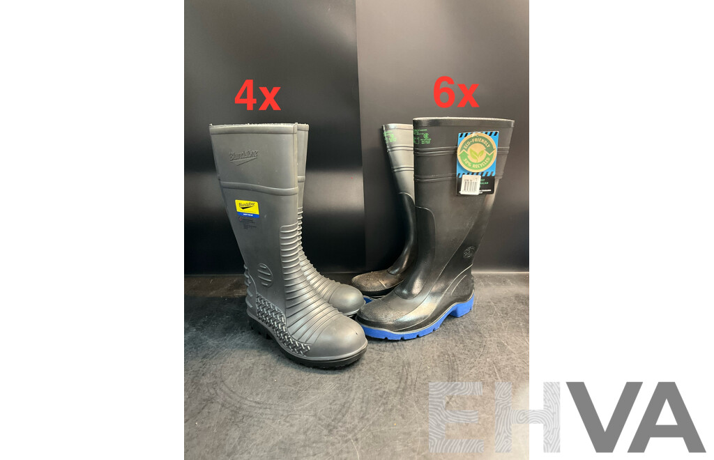 BLUNDSTONE Waterproof Safety Gumboots Size Mens UK 7 X 4, BATA Utility Gumboots Size 7/8 X6 - Lot of 10 - ORP $699