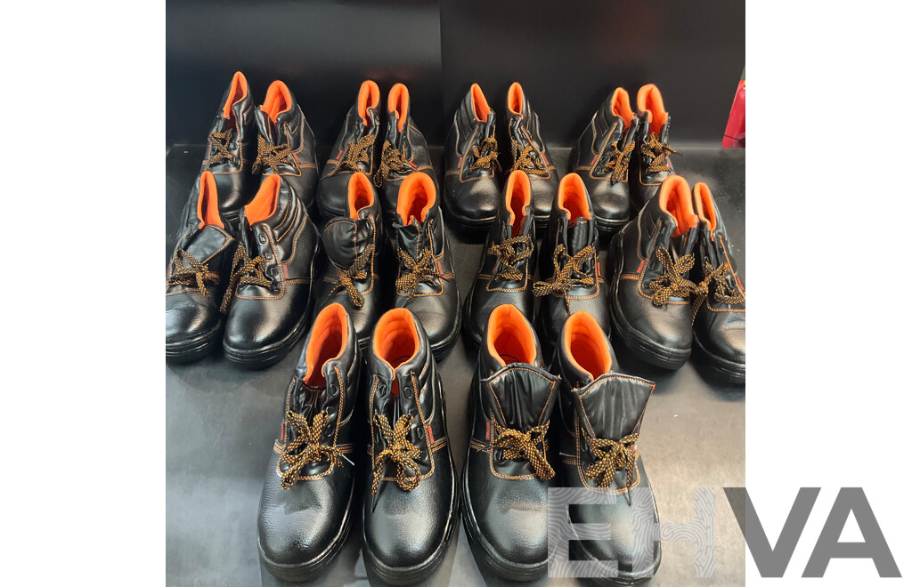 10 Pairs Safety Shoes Black/Orange - Size 45/46