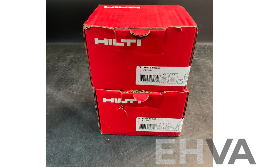 50 PCS HILTI Drop-in Anchor Flush Anchor HKD-SR M12x50 (247954) - Total in 2 Boxes  - ORP $1,290