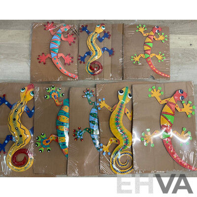Bulk Lot of Metal Decorative Metal Indoor Outdoor Hanging Wall Art - Assorted Colors, Sizes and Designs - Gecko Lizard / Butterfly / Dragonfly - Lot of 42