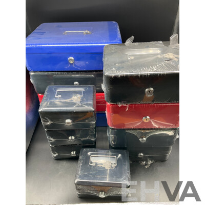 Lockable Cash Box in 3 Size, Mix Colors - Lot of 12