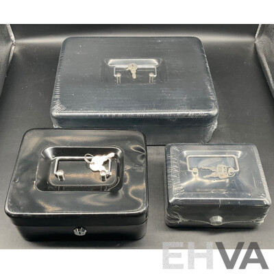 Lockable Cash Box in 3 Size, Black - Lot of 12
