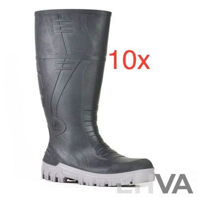 BATA Industrials Jobmaster III 400 PVC Safety Gumboots Size 8 Black/Grey - Lot of 10 - ORP $1299