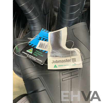 BATA Industrials Jobmaster III 400 PVC Safety Gumboots Size 8 Black/Grey - Lot of 10 - ORP $1299