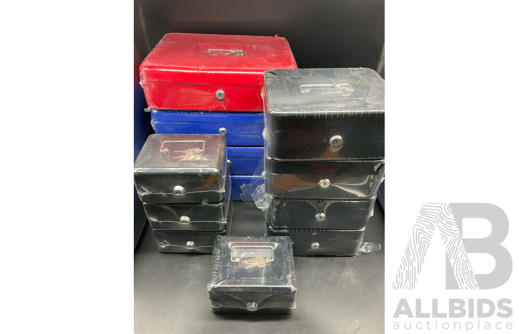 Lockable Cash Box in 3 Size, Mix Colors - Lot of 12