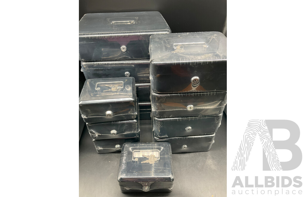 Lockable Cash Box in 3 Size, Black - Lot of 12