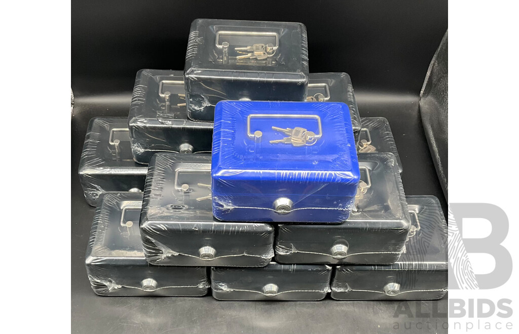 Lockable Cash Box, Size Small, Black (1xblue) - Lot of 12