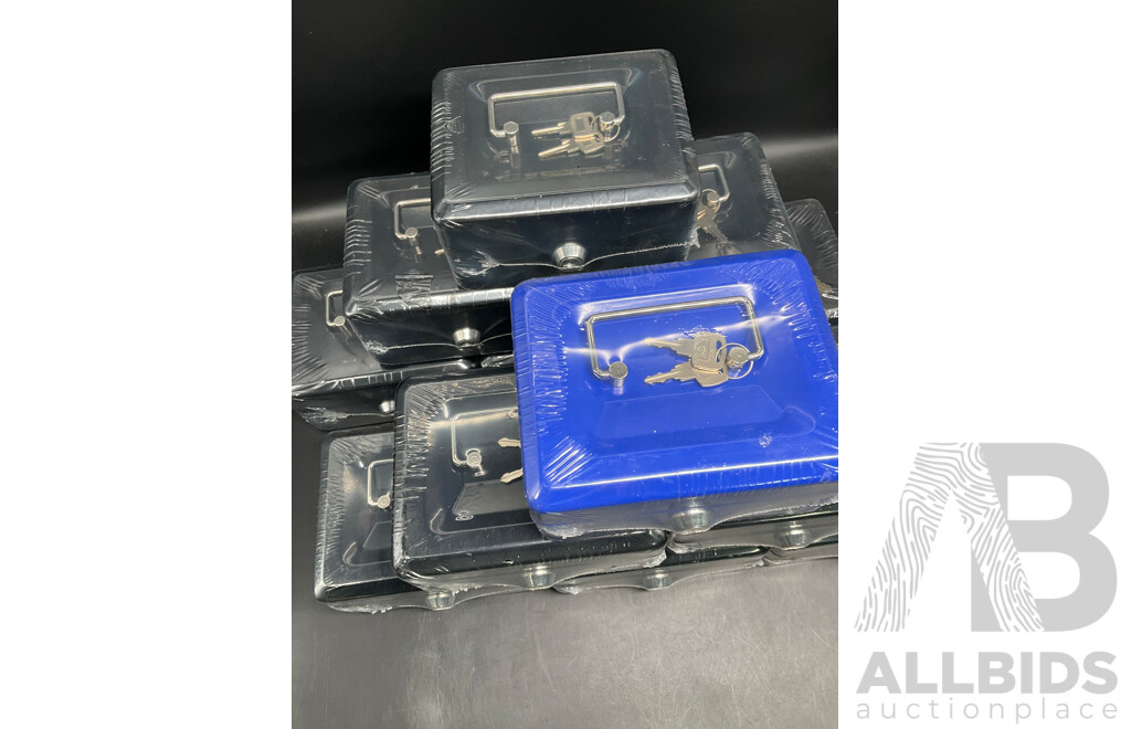 Lockable Cash Box, Size Small, Black (1xblue) - Lot of 12