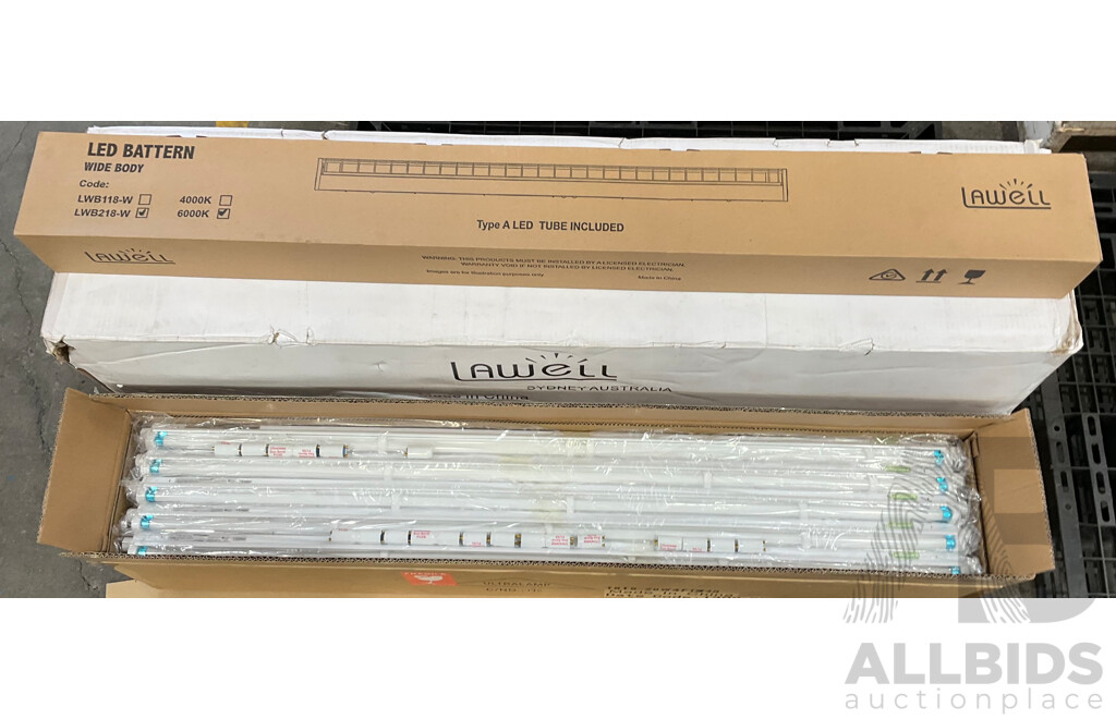 Lawell Lighting Emergency Batten (LWB218-PE) X9, Ultralamp Eco-saver T8/T5 28W SMDTube Light 1.2m X20 - Lot of 29