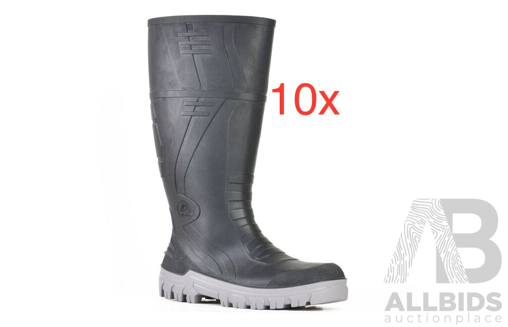 BATA Industrials Jobmaster III 400 PVC Safety Gumboots Size 8 Black/Grey - Lot of 10 - ORP $1299
