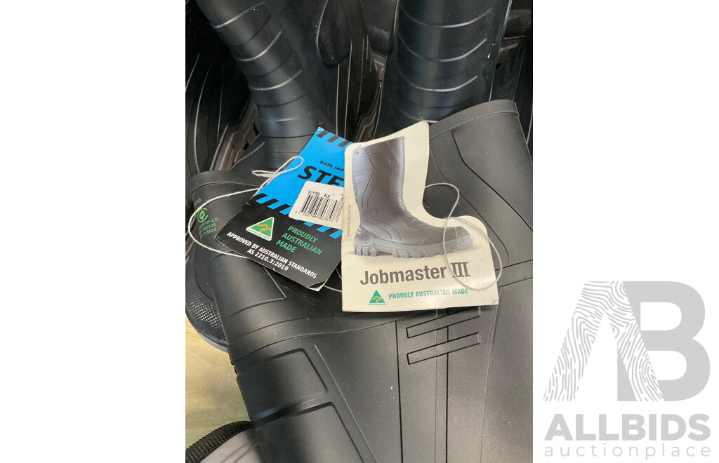 BATA Industrials Jobmaster III 400 PVC Safety Gumboots Size 8 Black/Grey - Lot of 10 - ORP $1299