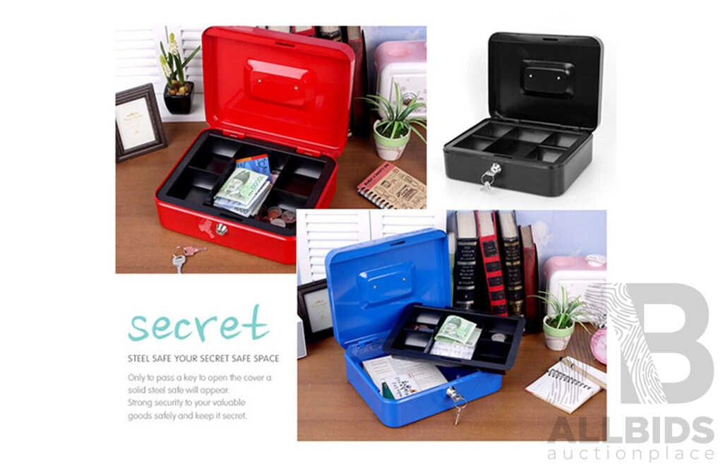 12x Lockable Cash Box in 3 Size (Black)