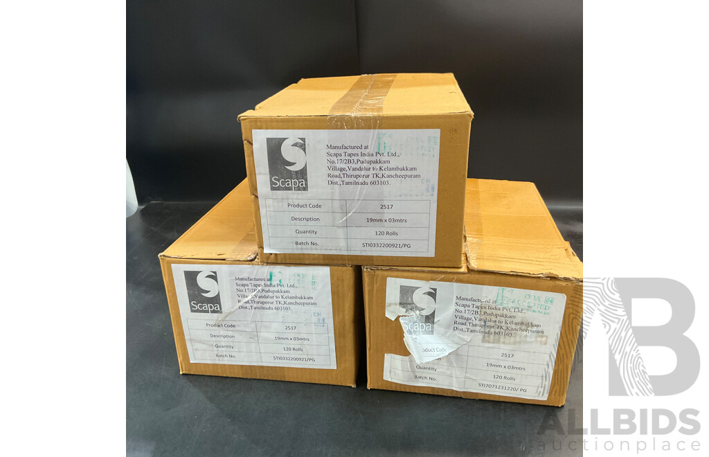 3 Boxes of SCAPA 2517 EPR Self-amalgamating Tape 19mmx3m - Total 359 Rolls