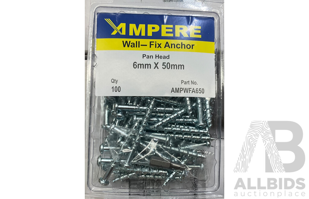 6x50mm Wall- Fix Anchors, Pan Head - Bulk Lot