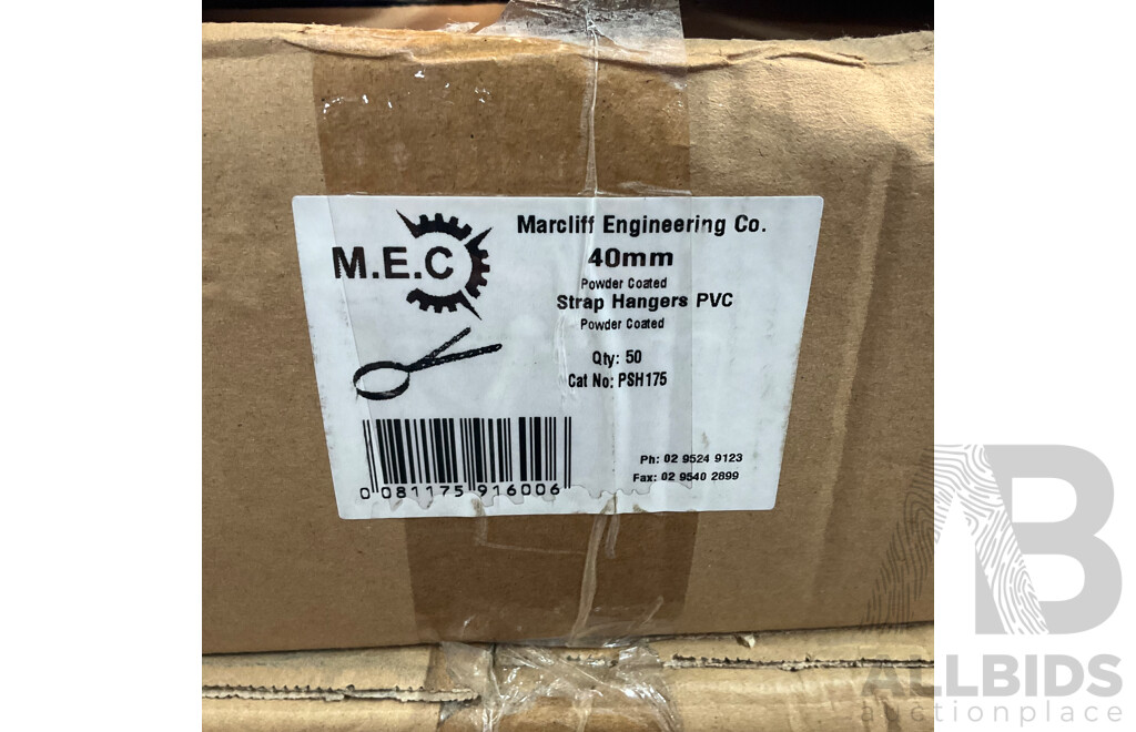 MEC 40mm/50mm Powder Coated Strap Hanger to Suit PVC Pipe - Lot of 150