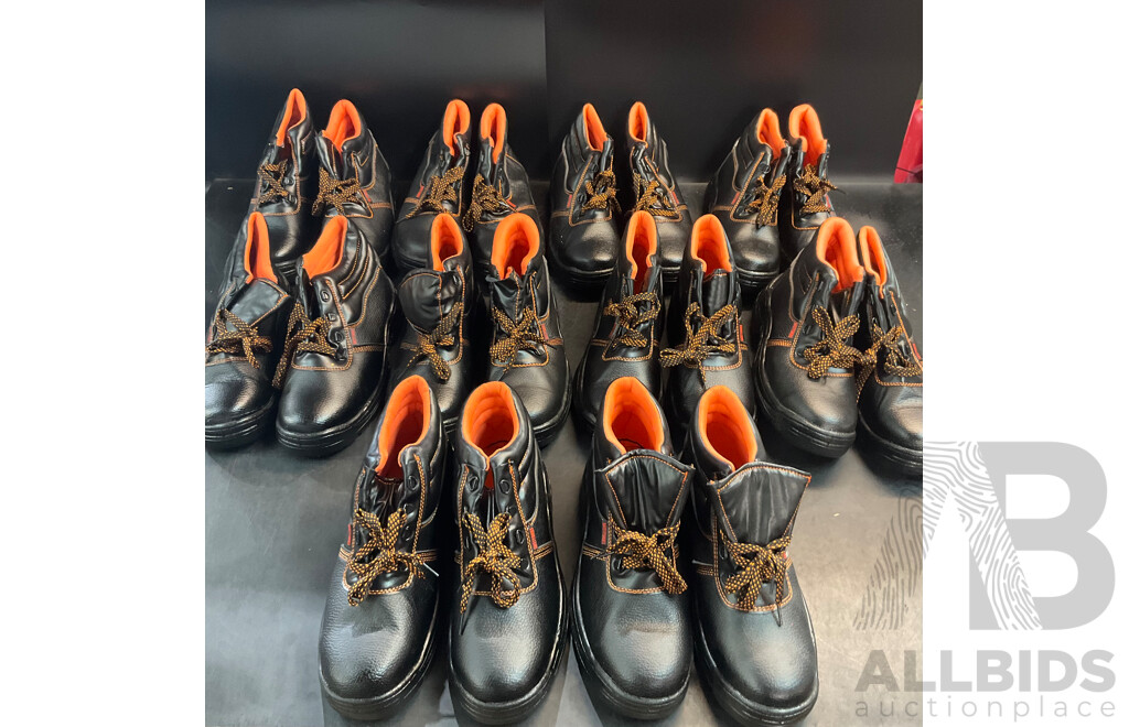 10 Pairs Safety Shoes Black/Orange - Size 45/46