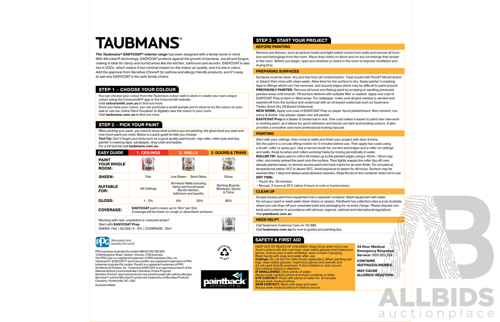 6 X TAUBMANS Easy Coat Interior Doors& Trims White Gloss 4L