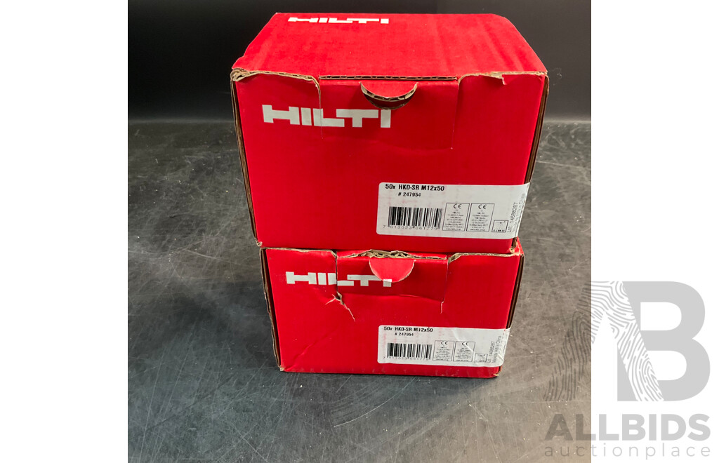 50 PCS HILTI Drop-in Anchor Flush Anchor HKD-SR M12x50 (247954) - Total in 2 Boxes  - ORP $1,290