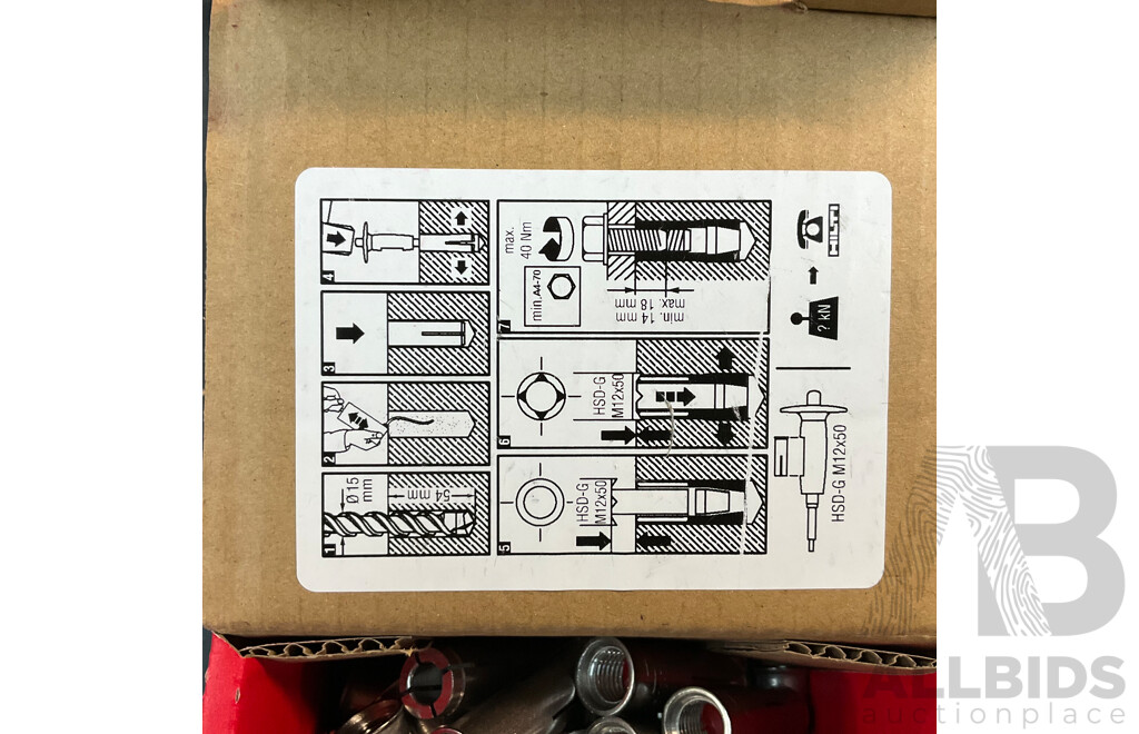 93 PCS HILTI Drop-in Anchor Flush Anchor HKD-SR M12x50 (247954) - ORP $1,200