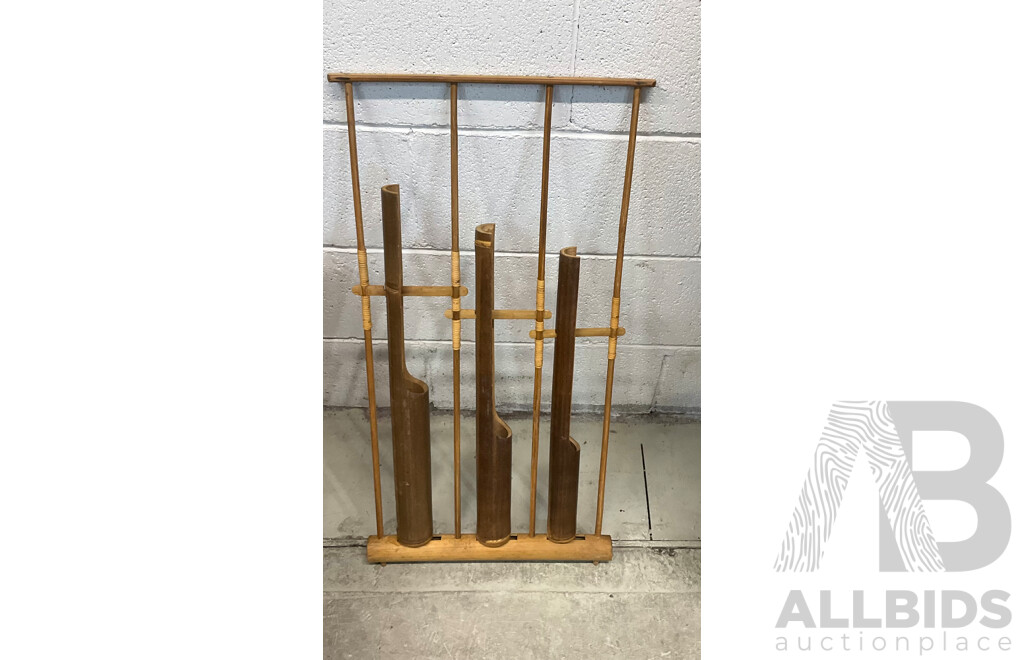 24 X Indonesian Bamboo Angklung & Wood Racking Horse & Foldable Bamboo Shelf