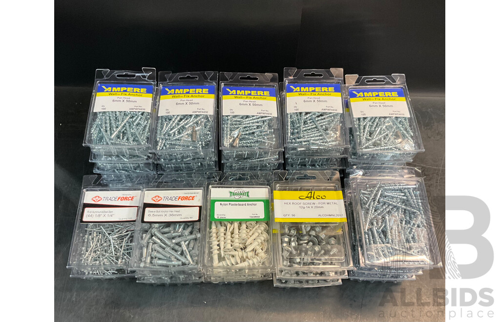 3 Boxes of 35 Packs of Assorted  Anchor & Screws & Steel Stem - Total 105 Packs