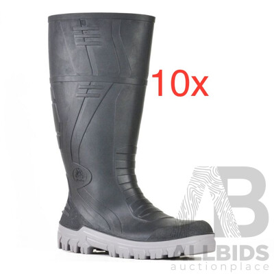 BATA Industrials Jobmaster III 400 PVC Safety Gumboots Size 8 Black/Grey - Lot of 10 - ORP $1299