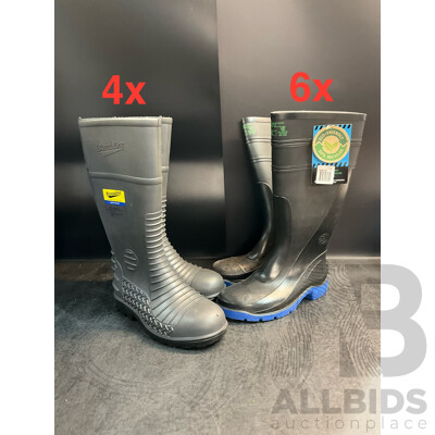 BLUNDSTONE Waterproof Safety Gumboots Size Mens UK 7 X 4, BATA Utility Gumboots Size 7/8 X6 - Lot of 10 - ORP $699
