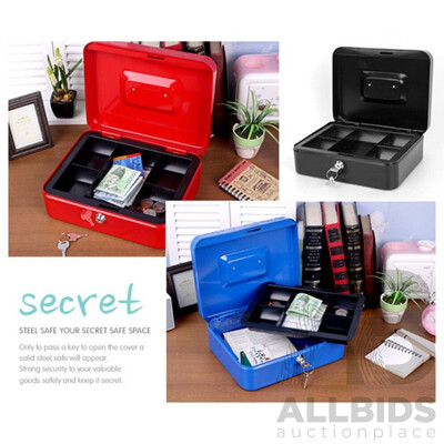 12x Lockable Cash Box in 3 Size (Black)