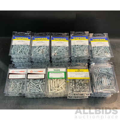 3 Boxes of 35 Packs of Assorted  Anchor & Screws & Steel Stem - Total 105 Packs