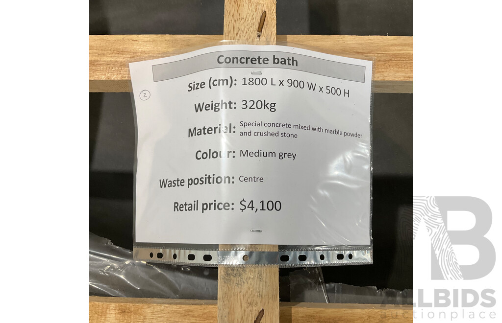 Stone Composite Bath - Medium Grey (1800L X 900W X 500H) - ORP $4,100.00