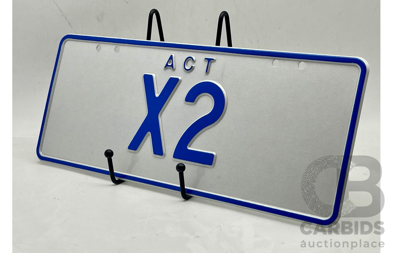 ACT Two Character Alpha Numeric Number Plate - X2 (Letter X, Number 2)