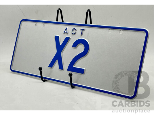 ACT Two Character Alpha Numeric Number Plate - X2 (Letter X, Number 2)