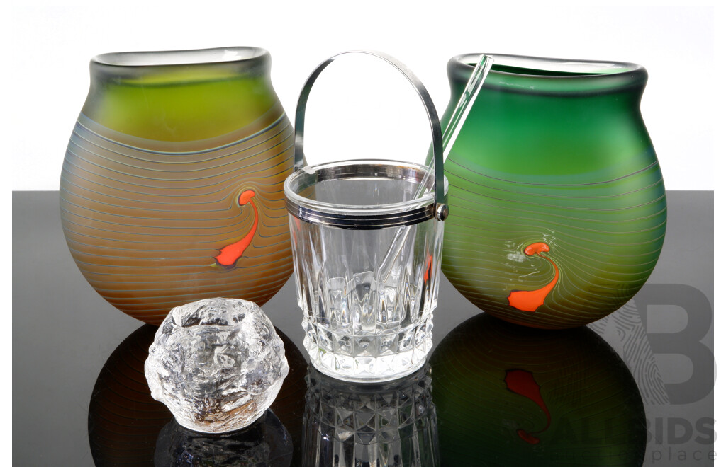 Vintage French Cristal D'arques Ice Bucket, Snowball Form Mid Century Votive, Pair Art Glass Vases and More