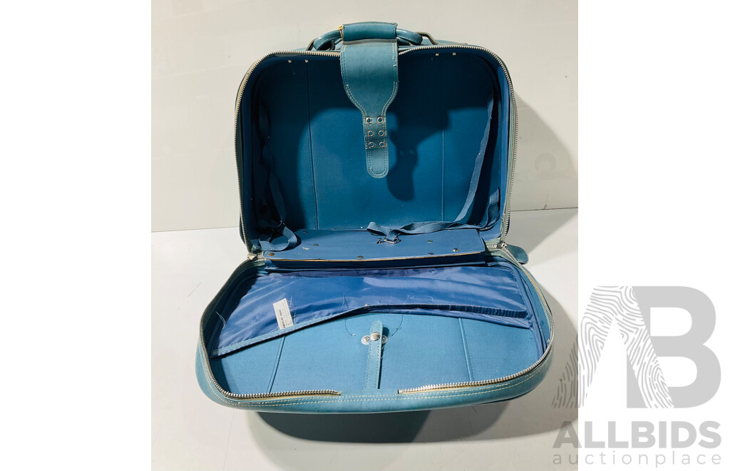 Vintage Blue Vinyl Carry on Bag From Sheerline Luggage with Australian Army, Navy and Airforce Stickers