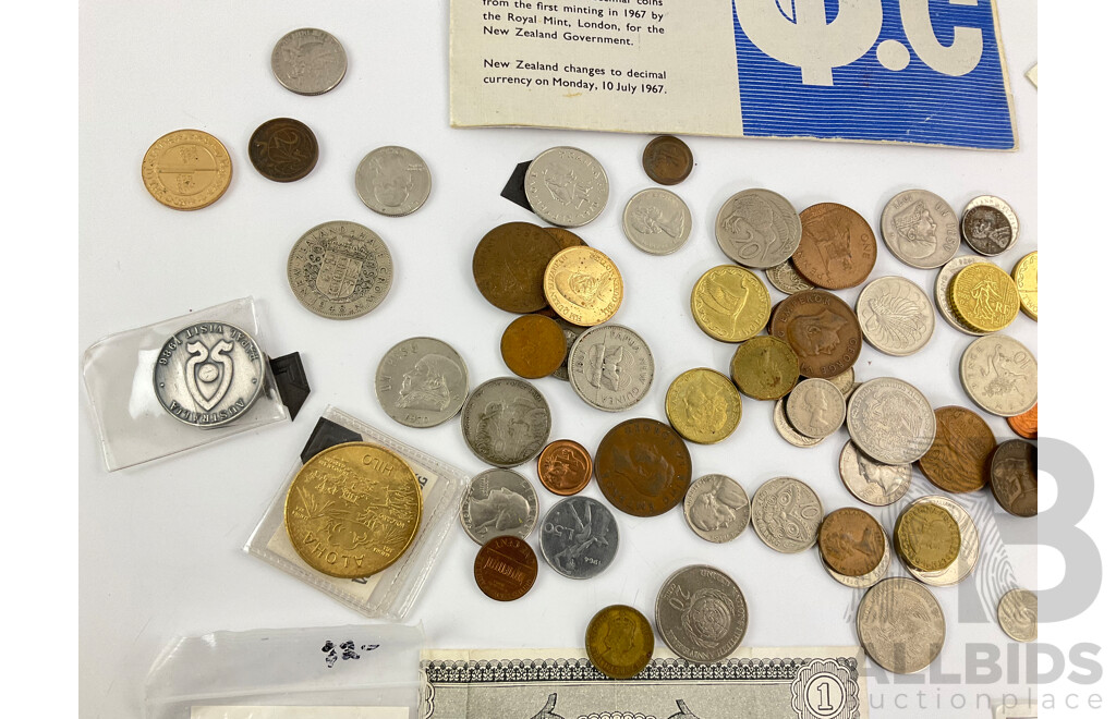 Collection of International Currency Including USA Milatary Banknotes and Coin, UK, Australia, Vietnam, New Zealand and More