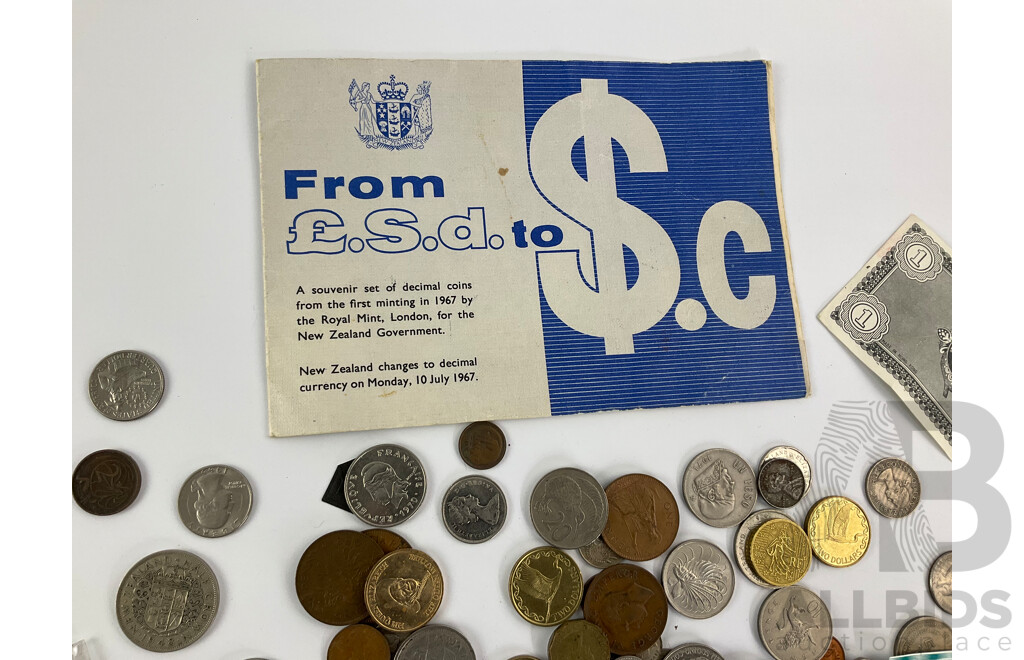 Collection of International Currency Including USA Milatary Banknotes and Coin, UK, Australia, Vietnam, New Zealand and More